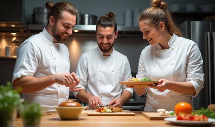 Chef et équipe de Livraison Gourmet FR en cuisine